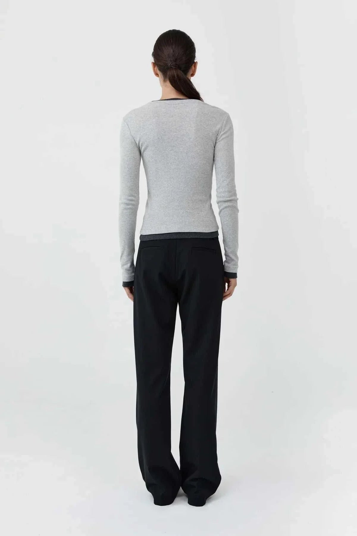 St Agni Organic Cotton V Neck Long Sleeve Top Grey Marle