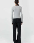 St Agni Organic Cotton V Neck Long Sleeve Top Grey Marle