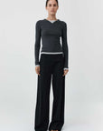 St Agni Organic Cotton V Neck Long Sleeve Top Charcoal Melange
