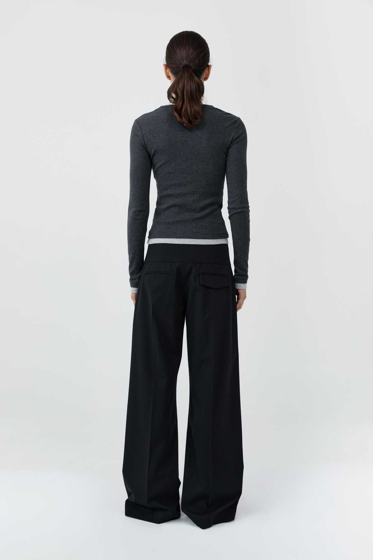 St Agni Organic Cotton V Neck Long Sleeve Top Charcoal Melange