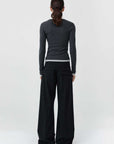 St Agni Organic Cotton V Neck Long Sleeve Top Charcoal Melange