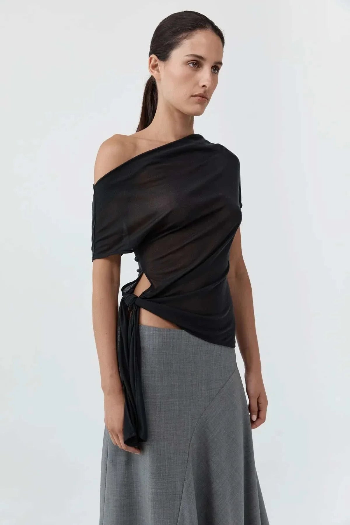 St Agni Fine Jersey Off Shoulder Top Charcoal