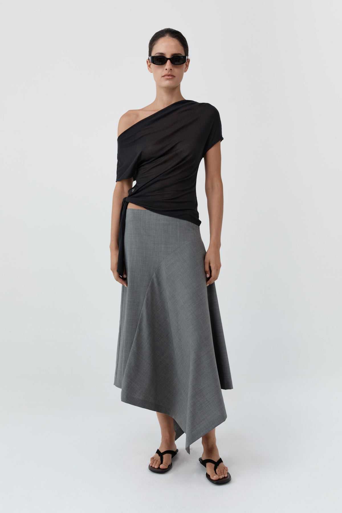 St Agni Fine Jersey Off Shoulder Top Charcoal