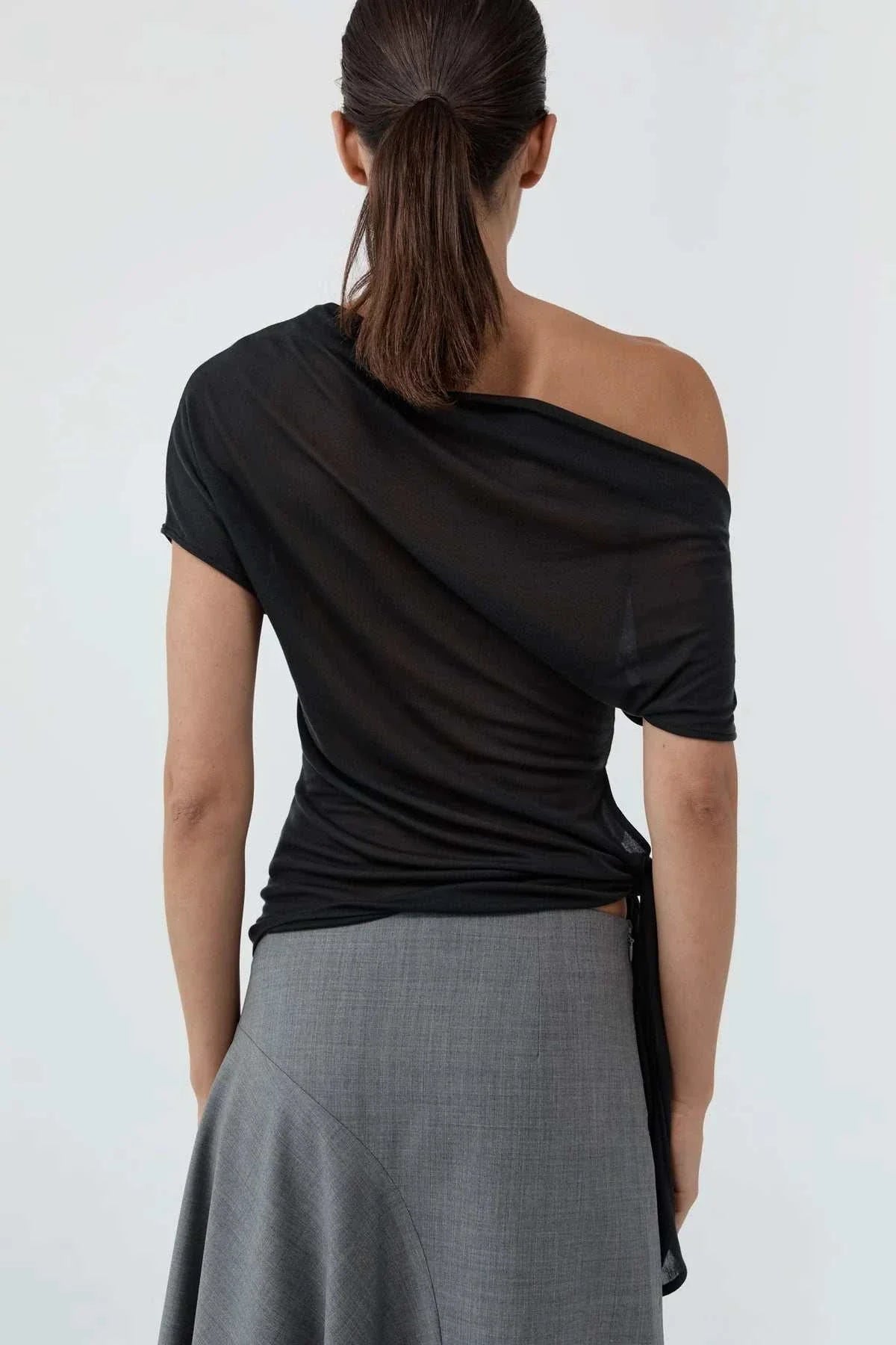 St Agni Fine Jersey Off Shoulder Top Charcoal