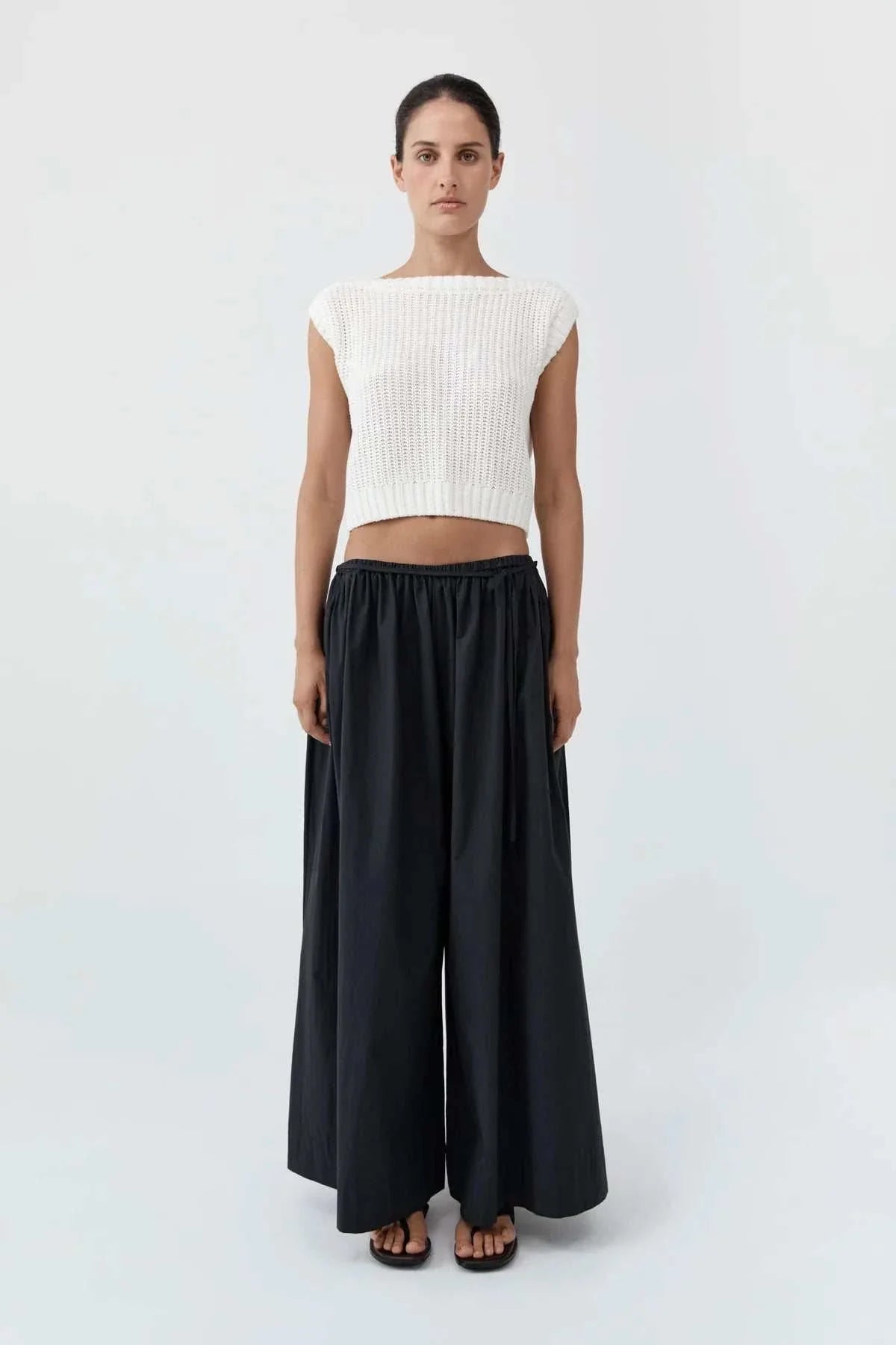 St Agni Cotton Hybrid Wide Leg Pants Black