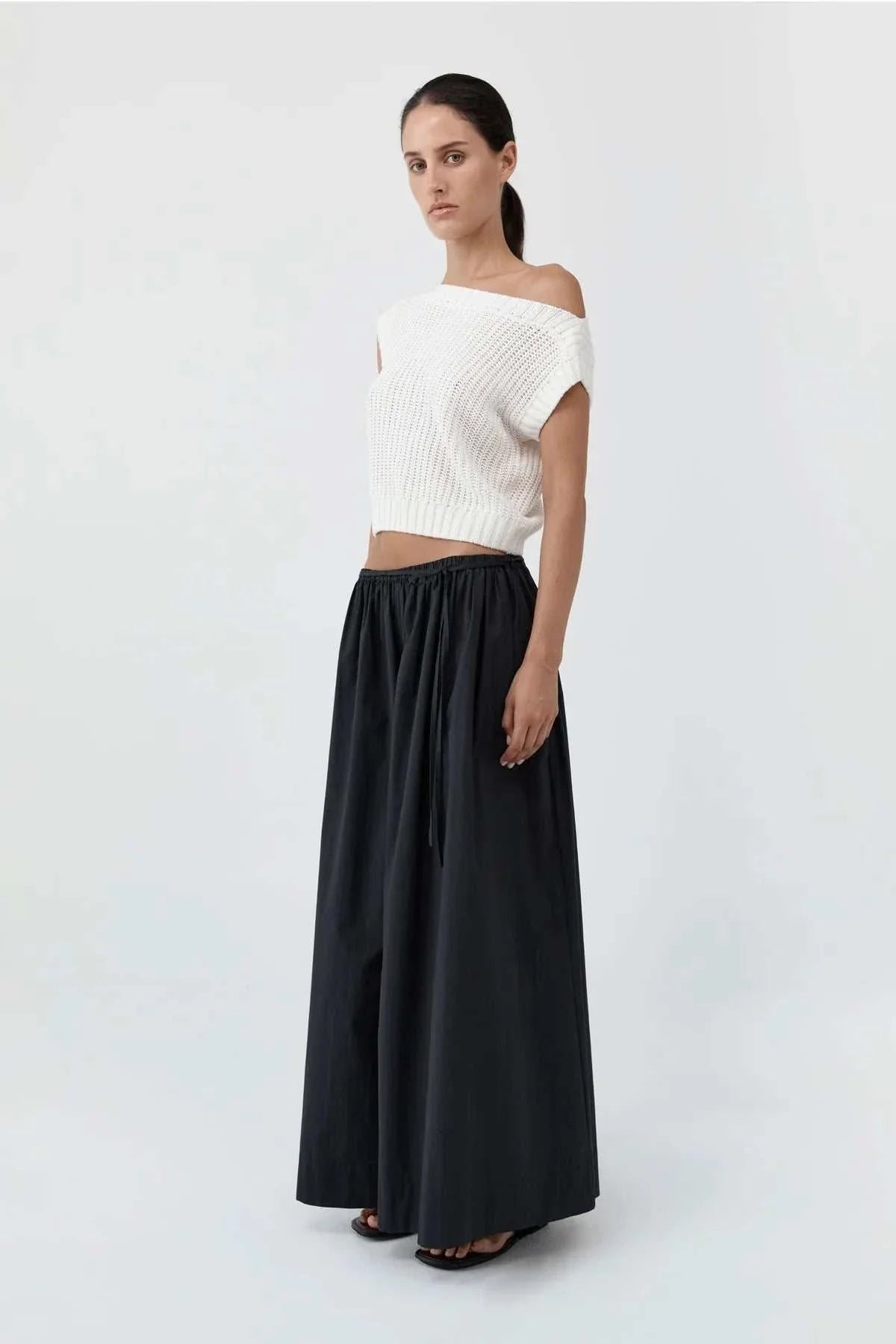 St Agni Cotton Hybrid Wide Leg Pants Black