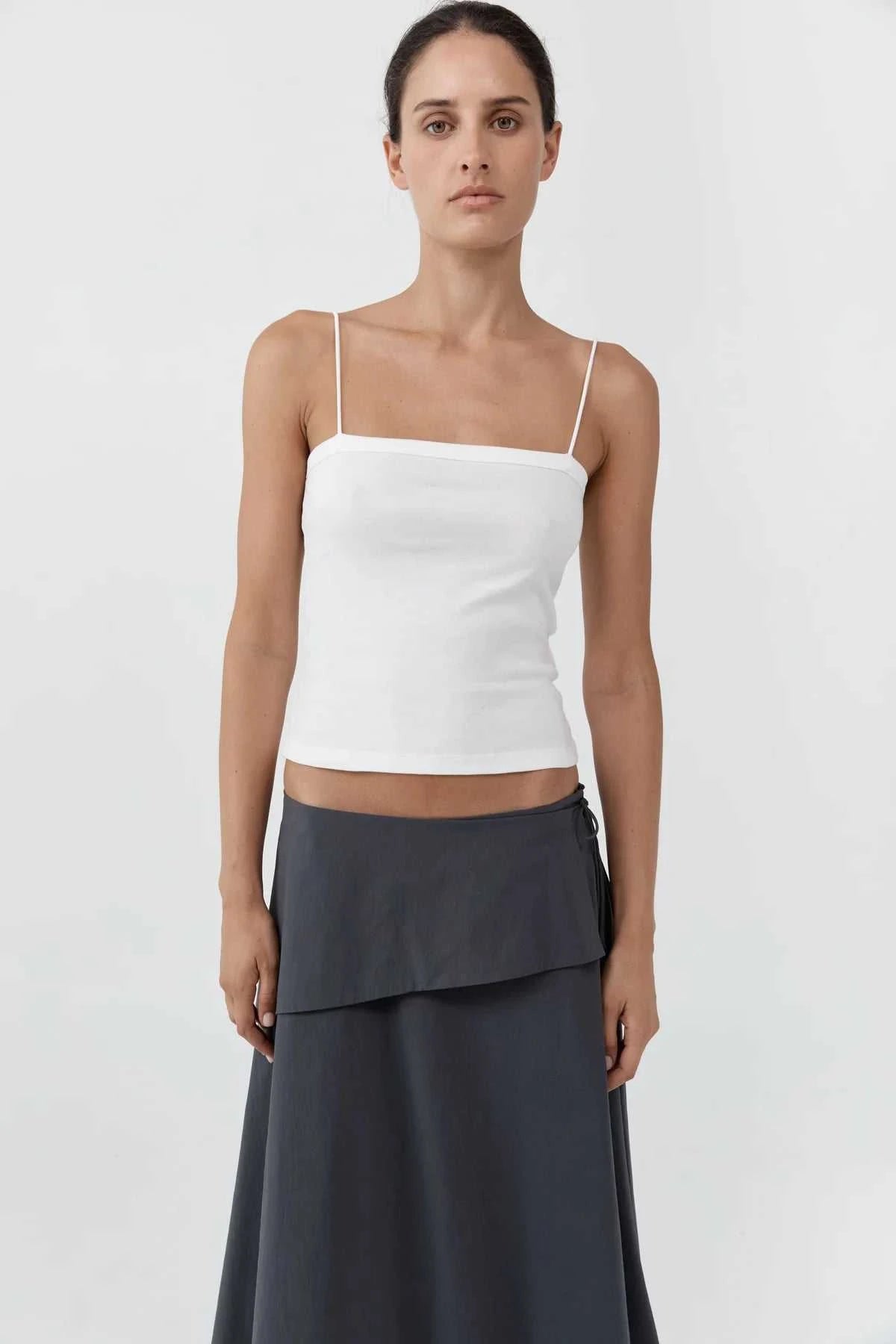 St Agni Organic Cotton Square Neck Cami White