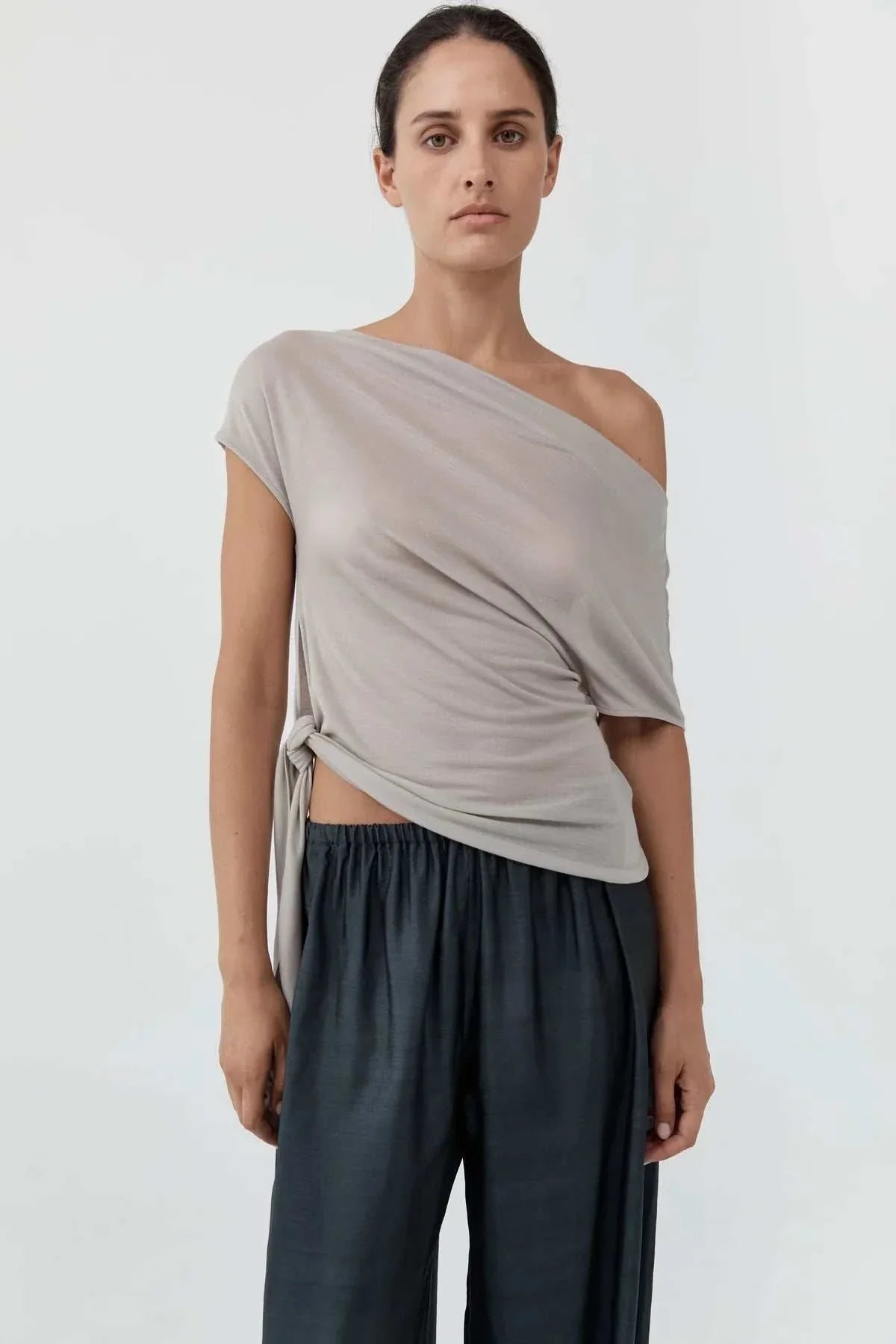 St Agni Fine Jersey Off Shoulder Top Soft Ash