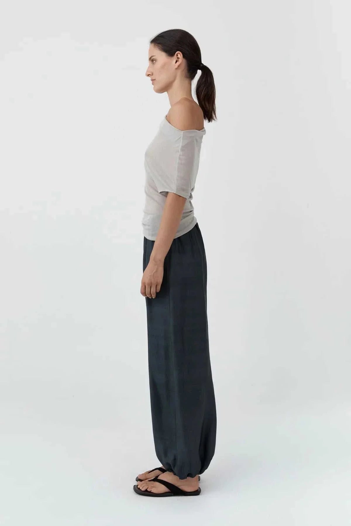 St Agni Fine Jersey Off Shoulder Top Soft Ash