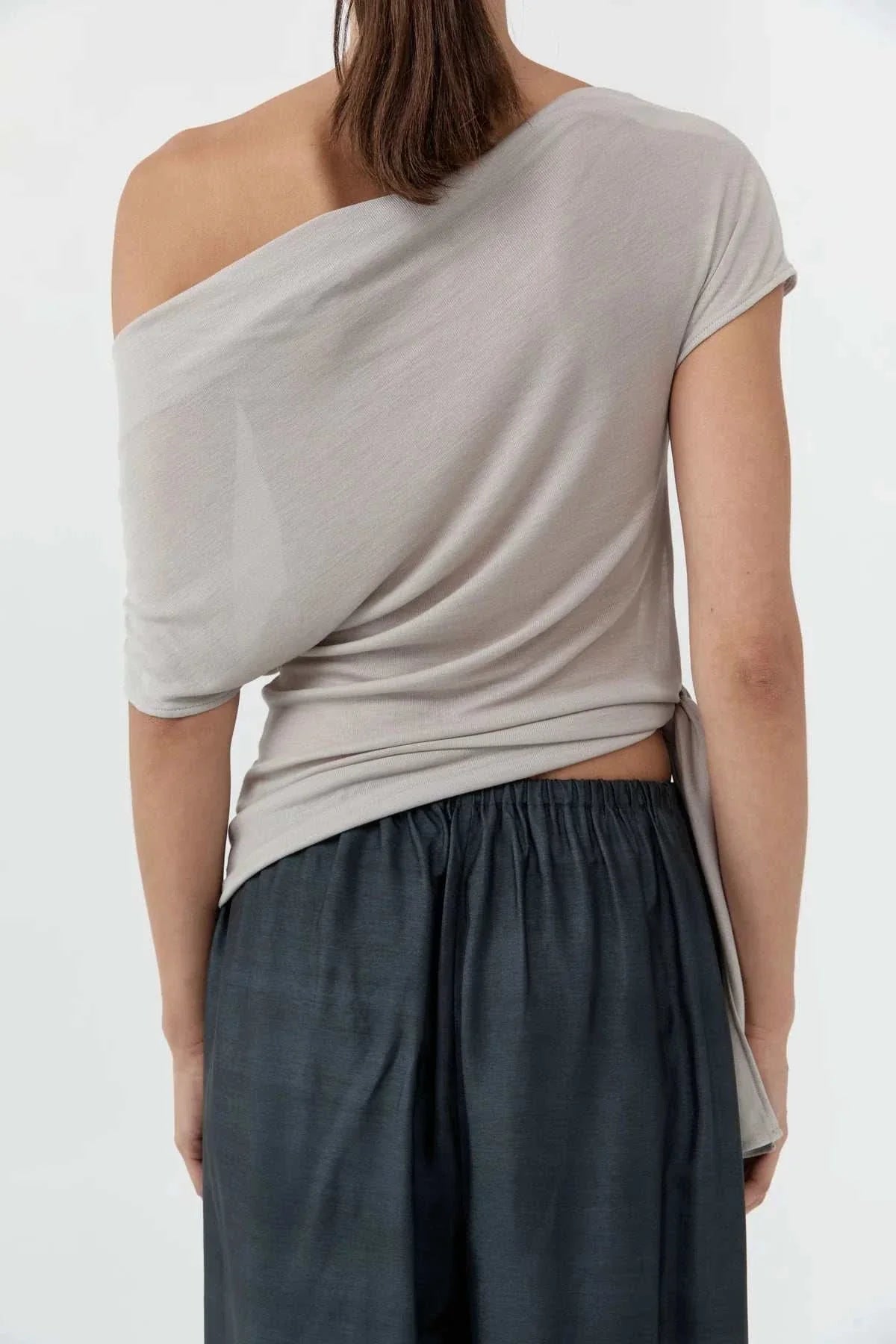 St Agni Fine Jersey Off Shoulder Top Soft Ash
