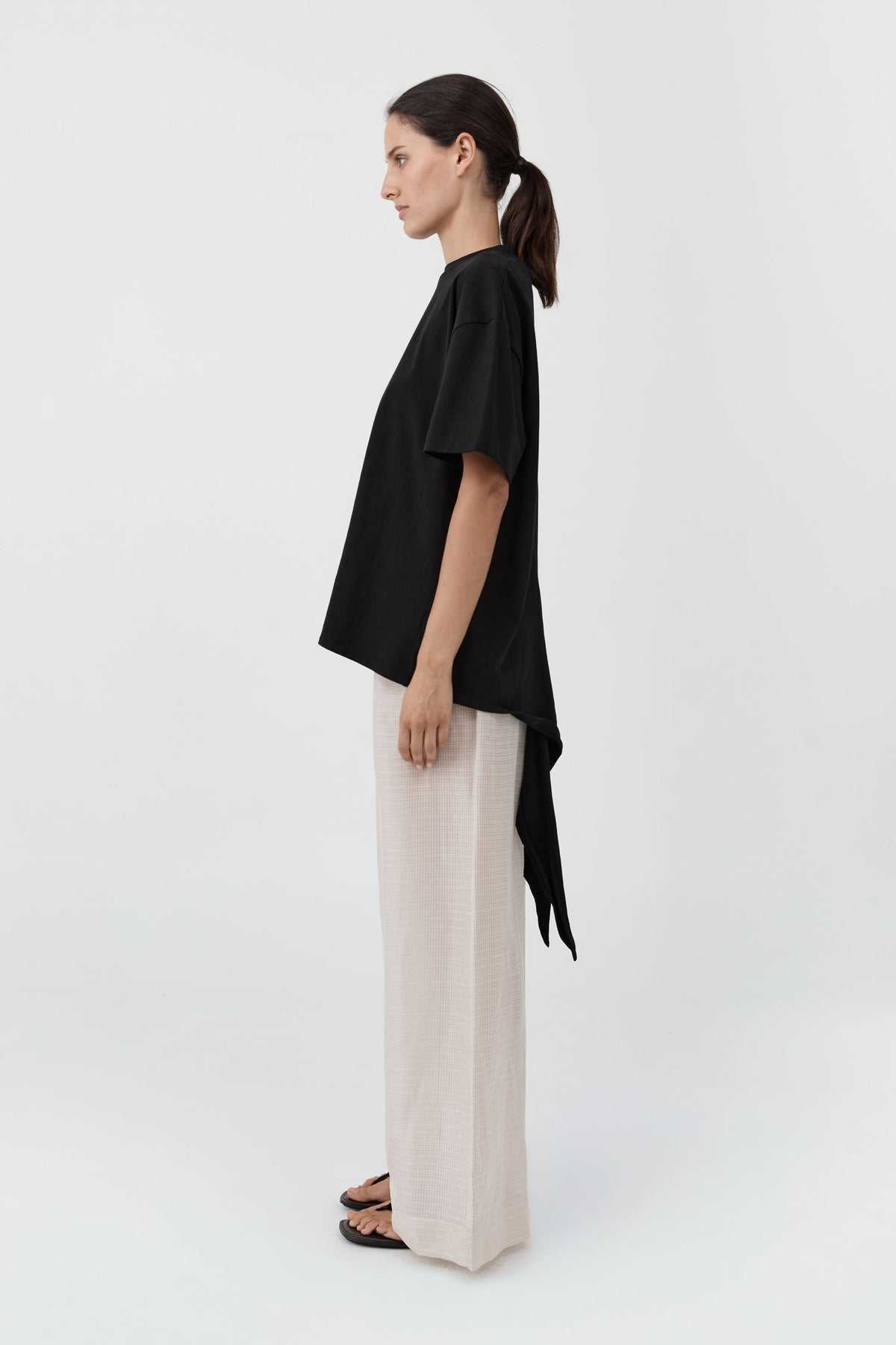 St Agni Cotton Jersey Split Back Tee Black