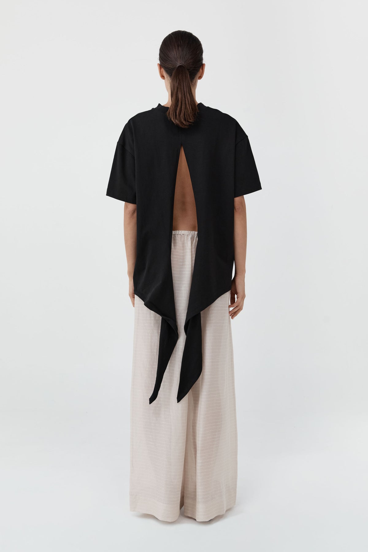 St Agni Cotton Jersey Split Back Tee Black