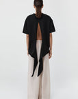 St Agni Cotton Jersey Split Back Tee Black