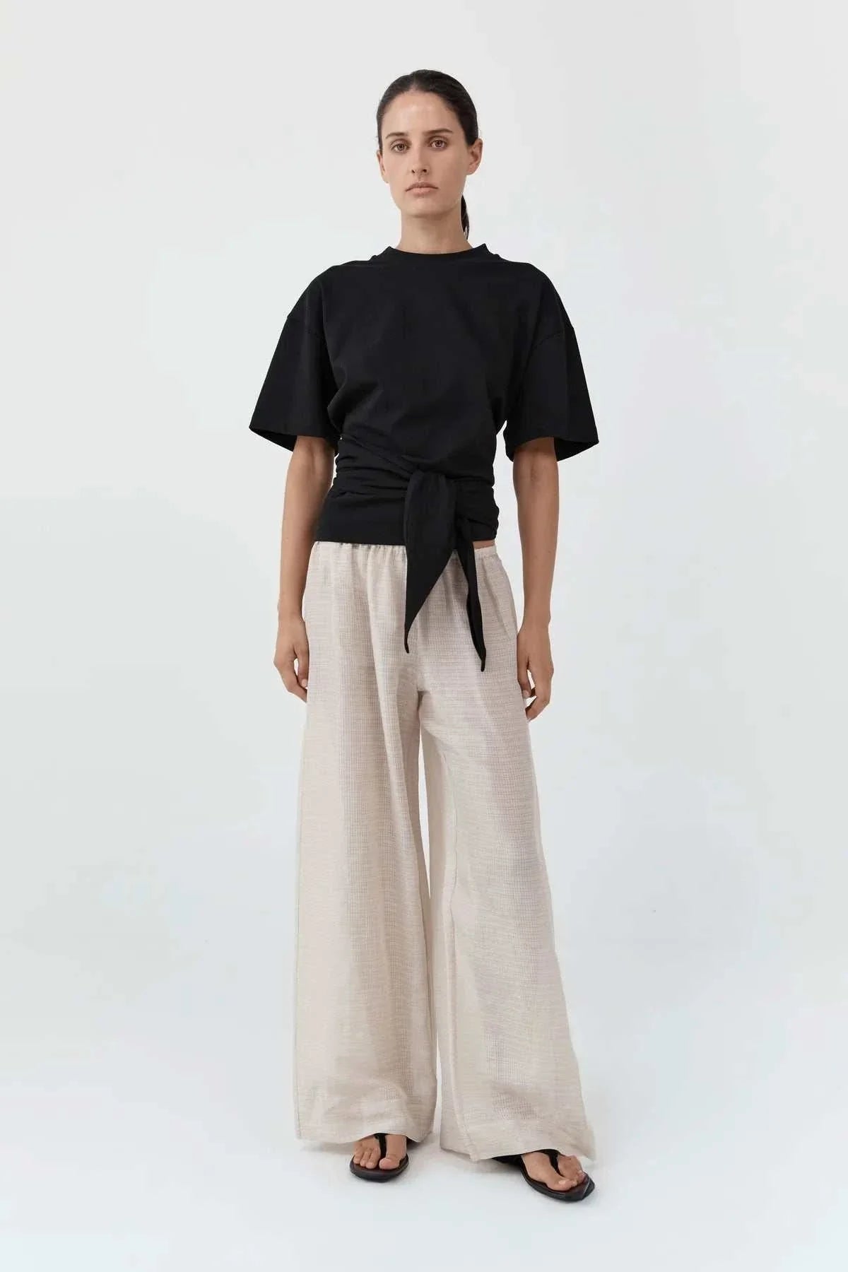 St Agni Cotton Jersey Split Back Tee Black