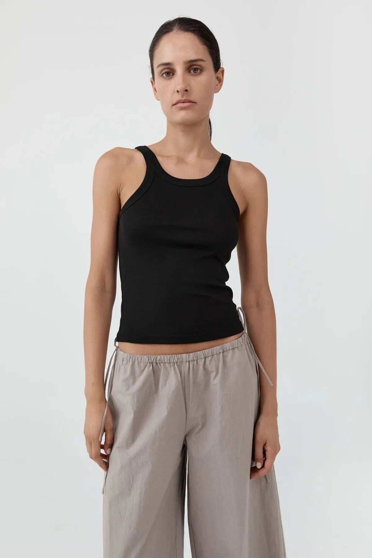 St Agni Cotton Racer Singlet Jet Black