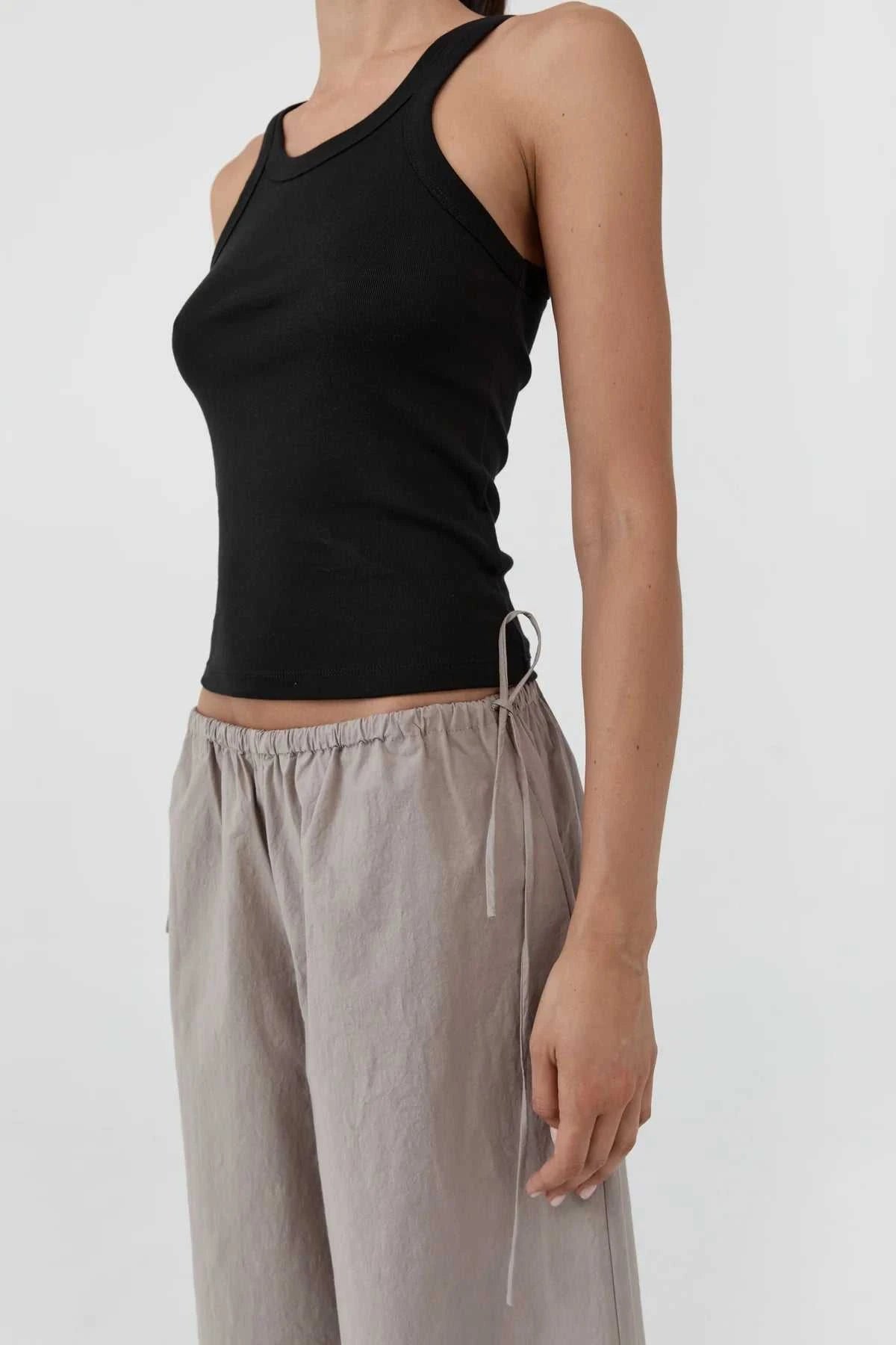 St Agni Cotton Racer Singlet Jet Black