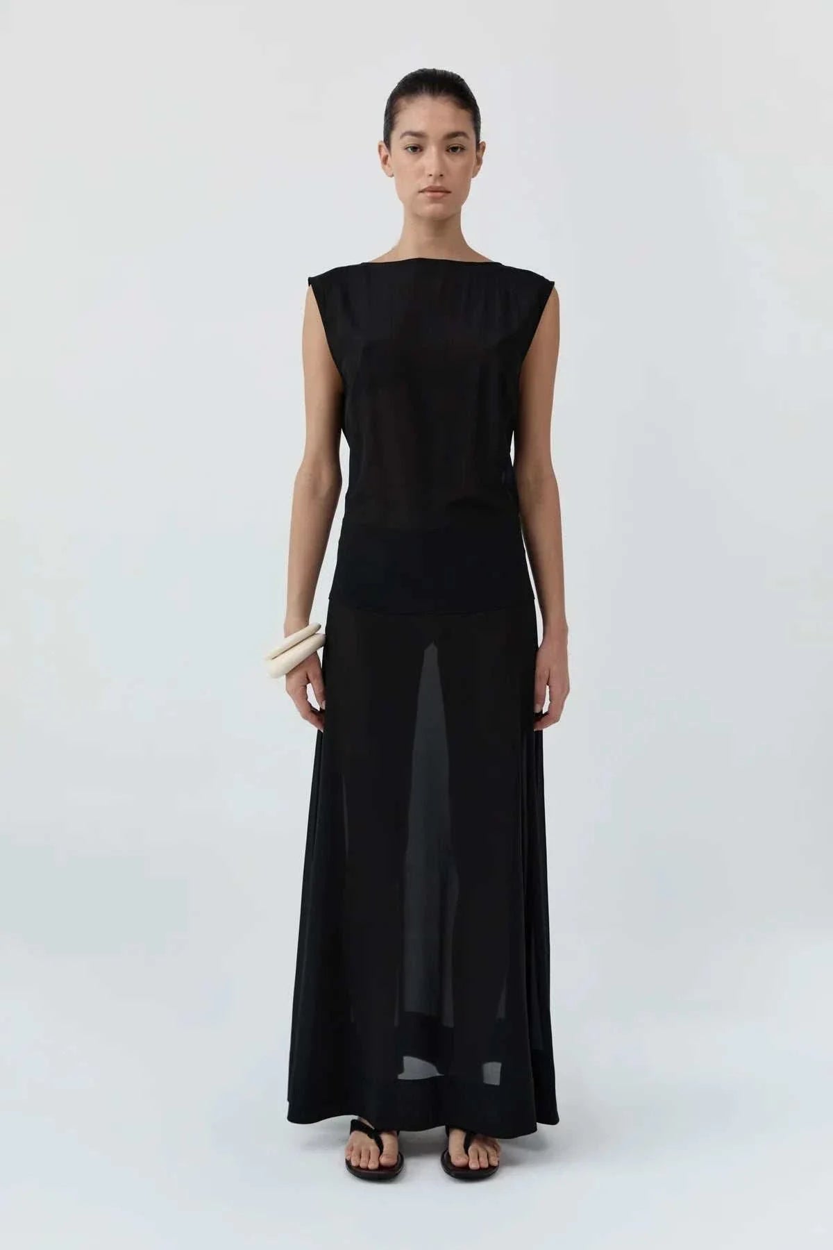 St Agni Stretch Silk Bateau Dress Black