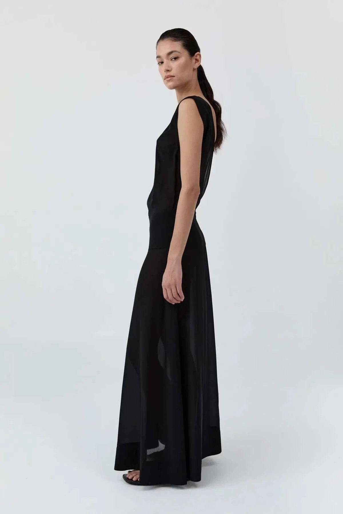 St Agni Stretch Silk Bateau Dress Black