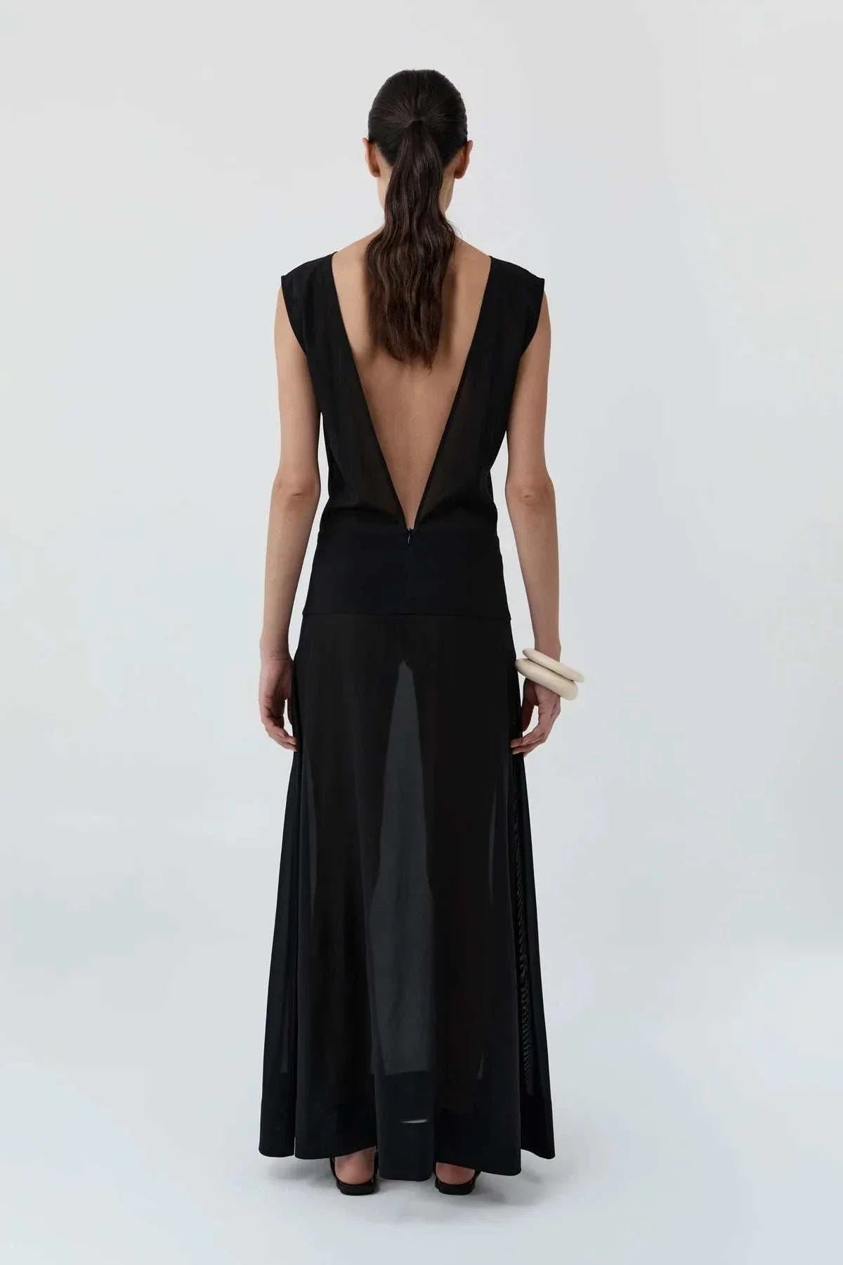 St Agni Stretch Silk Bateau Dress Black