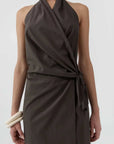 St Agni Halter Wrap Backless Dress Wood
