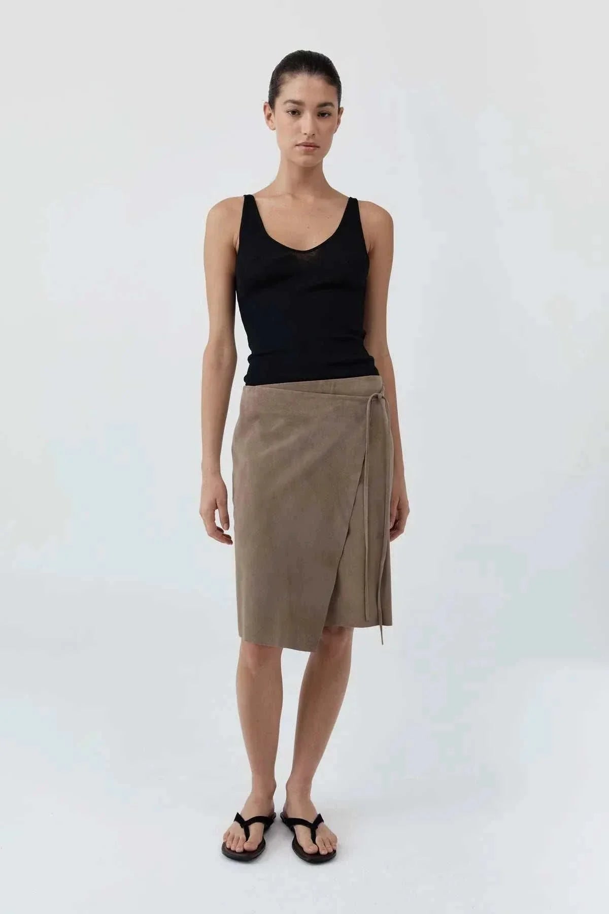 St Agni Suede Everyday Wrap Skirt Earth