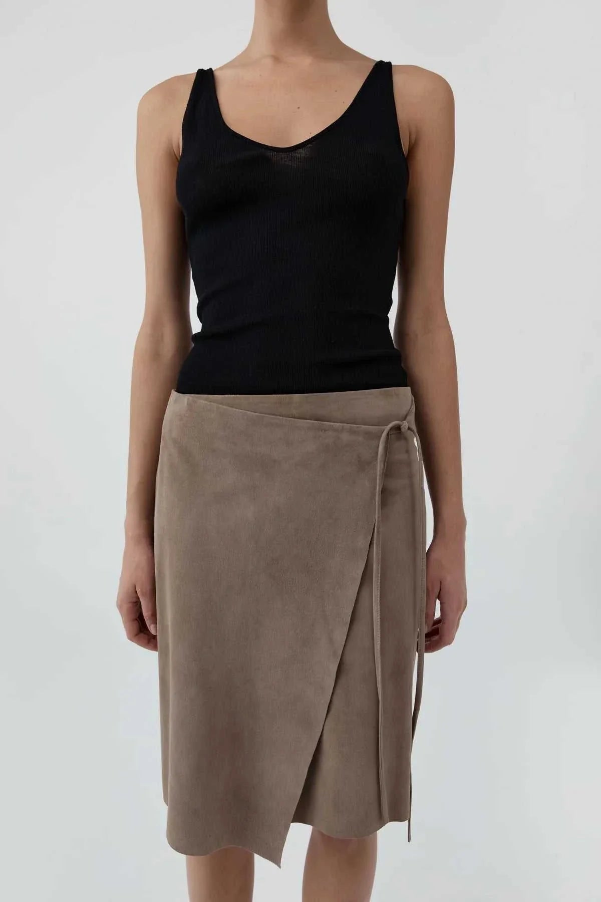 St Agni Suede Everyday Wrap Skirt Earth