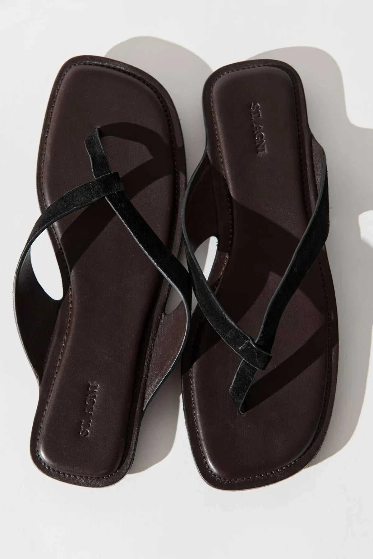 St Agni Suede Opanka Slide Black Coffee