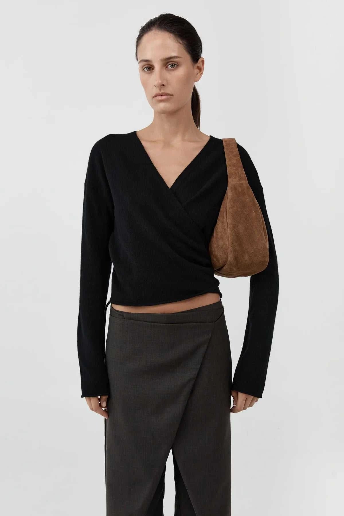 St Agni Suede Large Bon Bon Bag Toffee