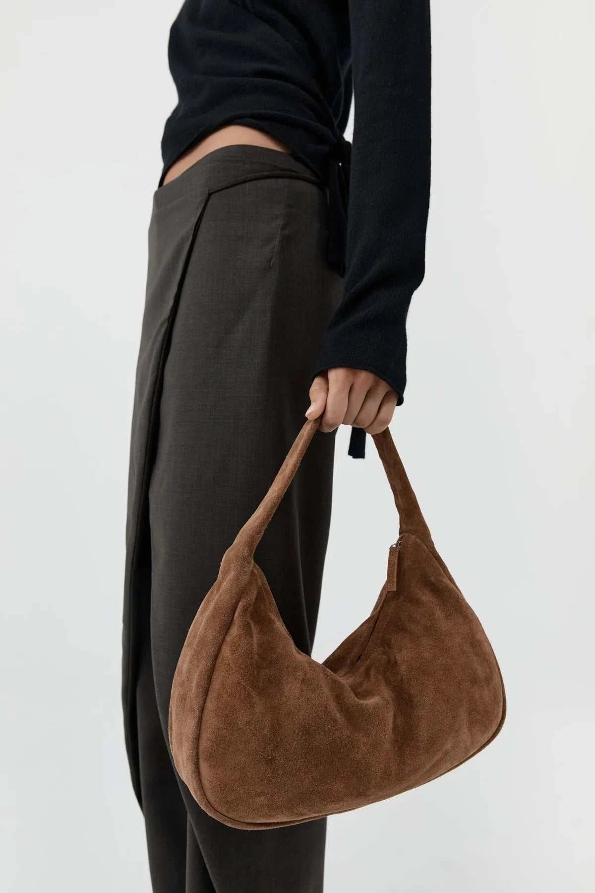 St Agni Suede Large Bon Bon Bag Toffee