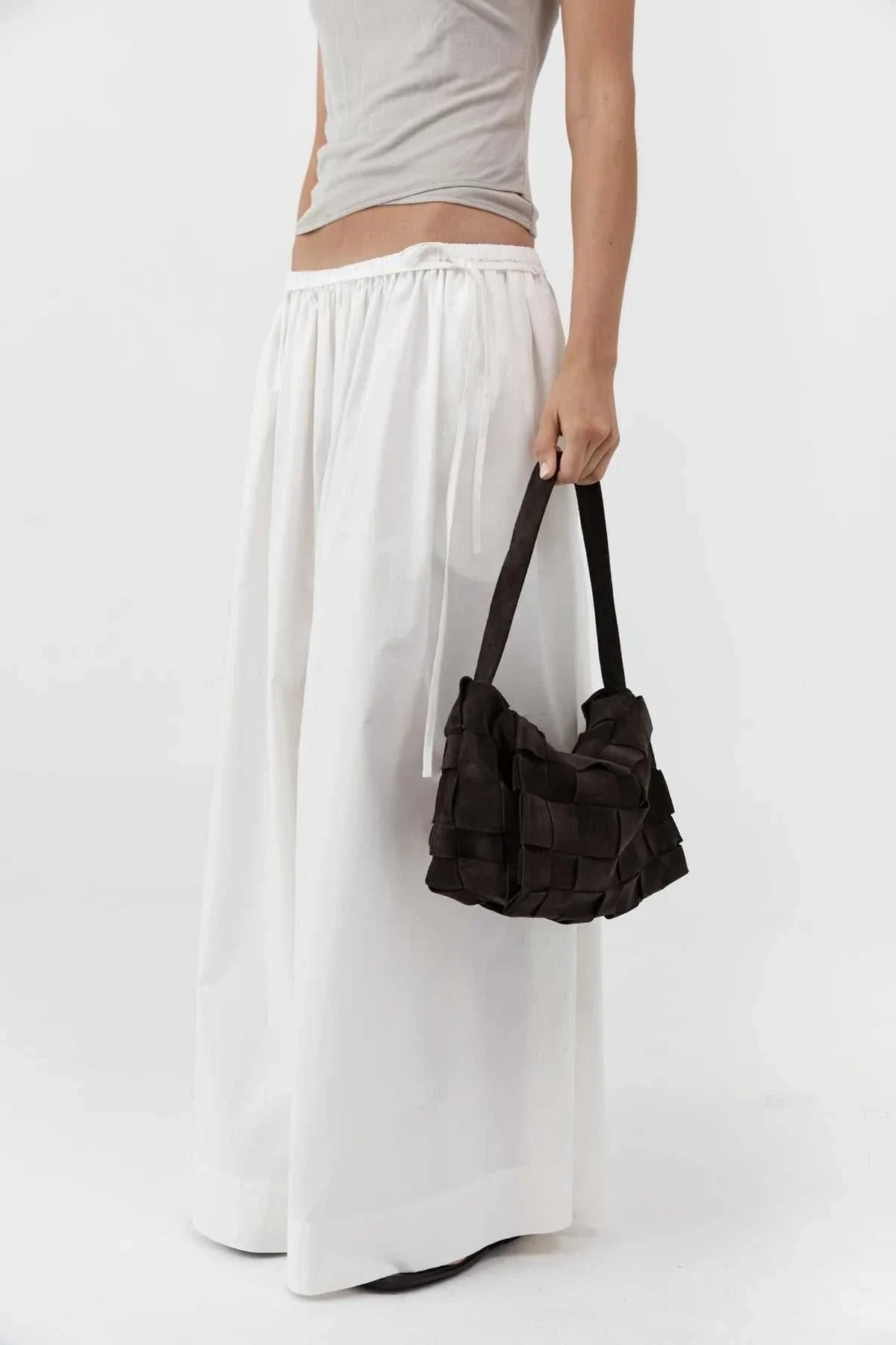 St Agni Suede Woven Envelope Mini Tote Coffee