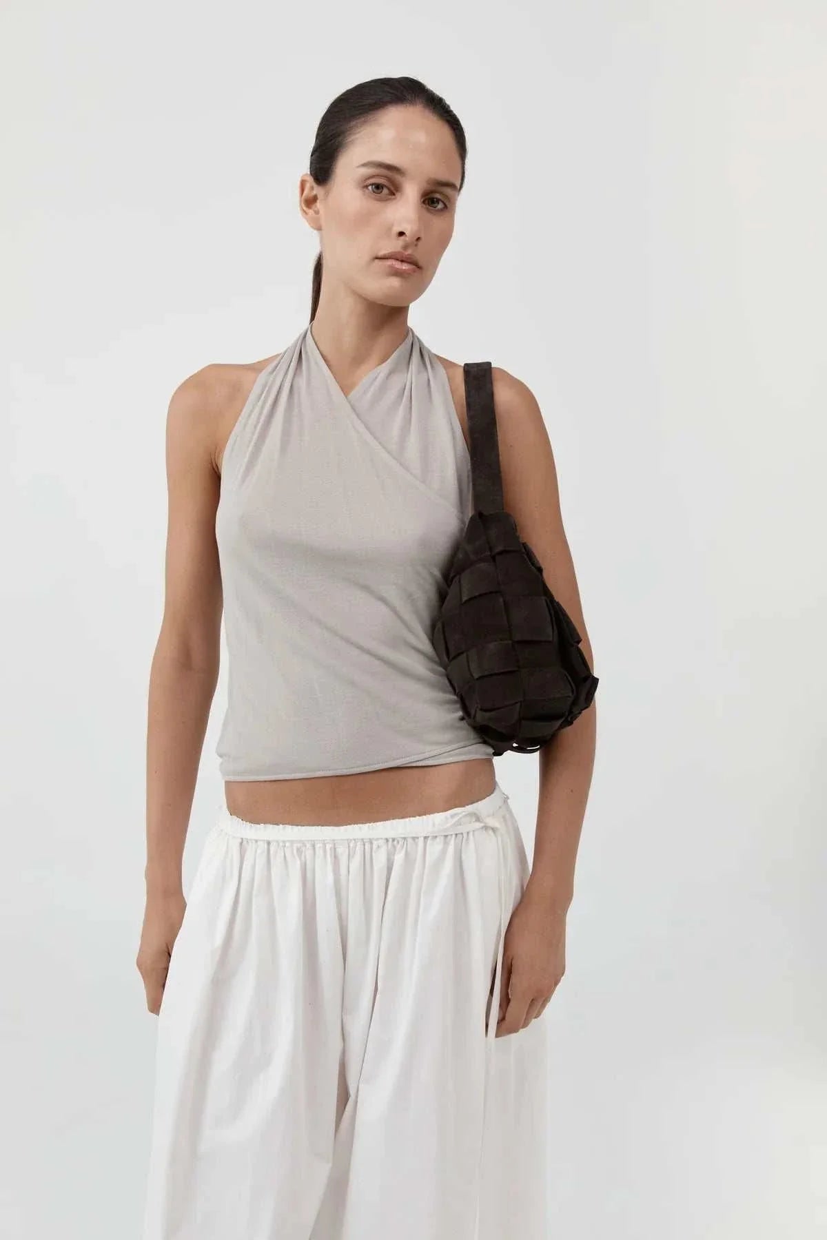 St Agni Suede Woven Envelope Mini Tote Coffee