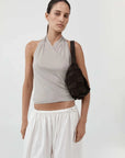 St Agni Suede Woven Envelope Mini Tote Coffee