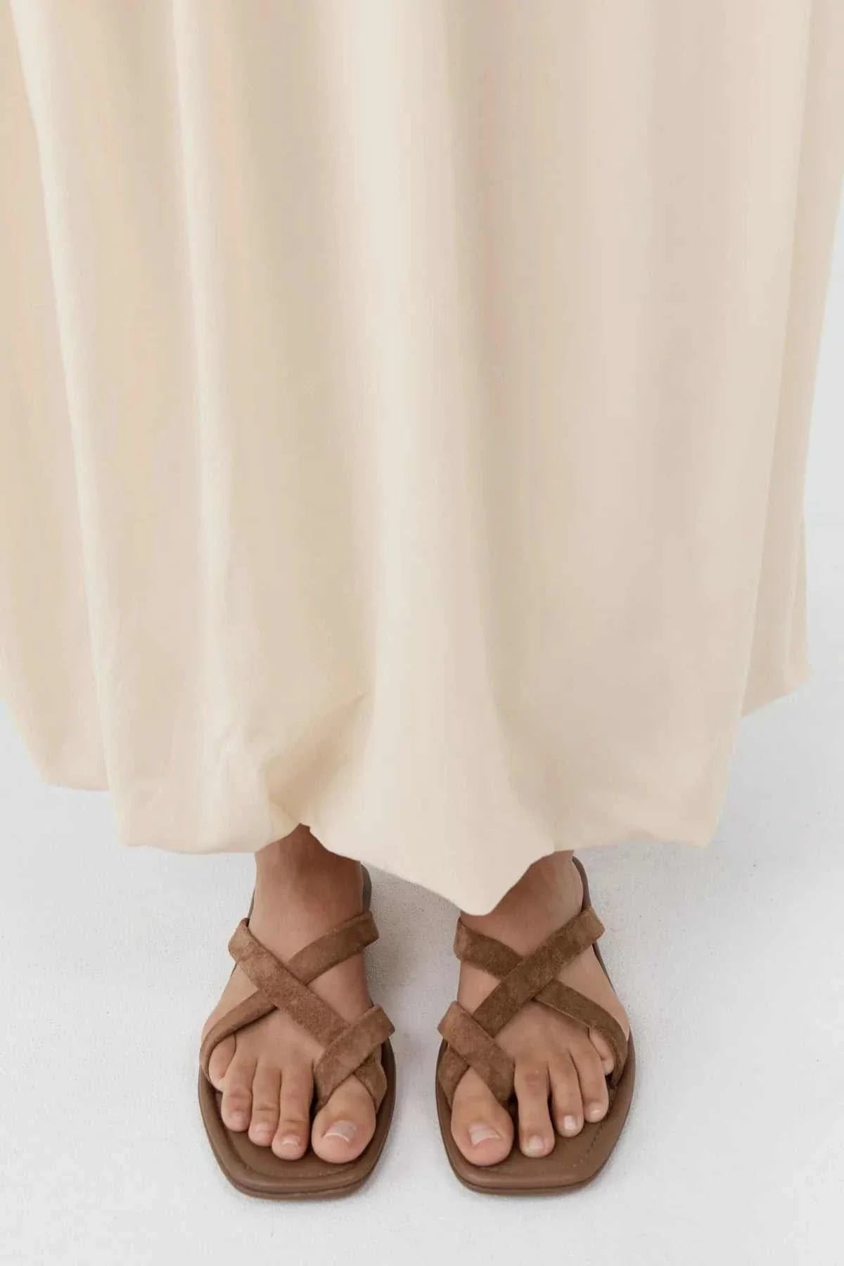 St Agni Suede Soft Strap Slide Toffee