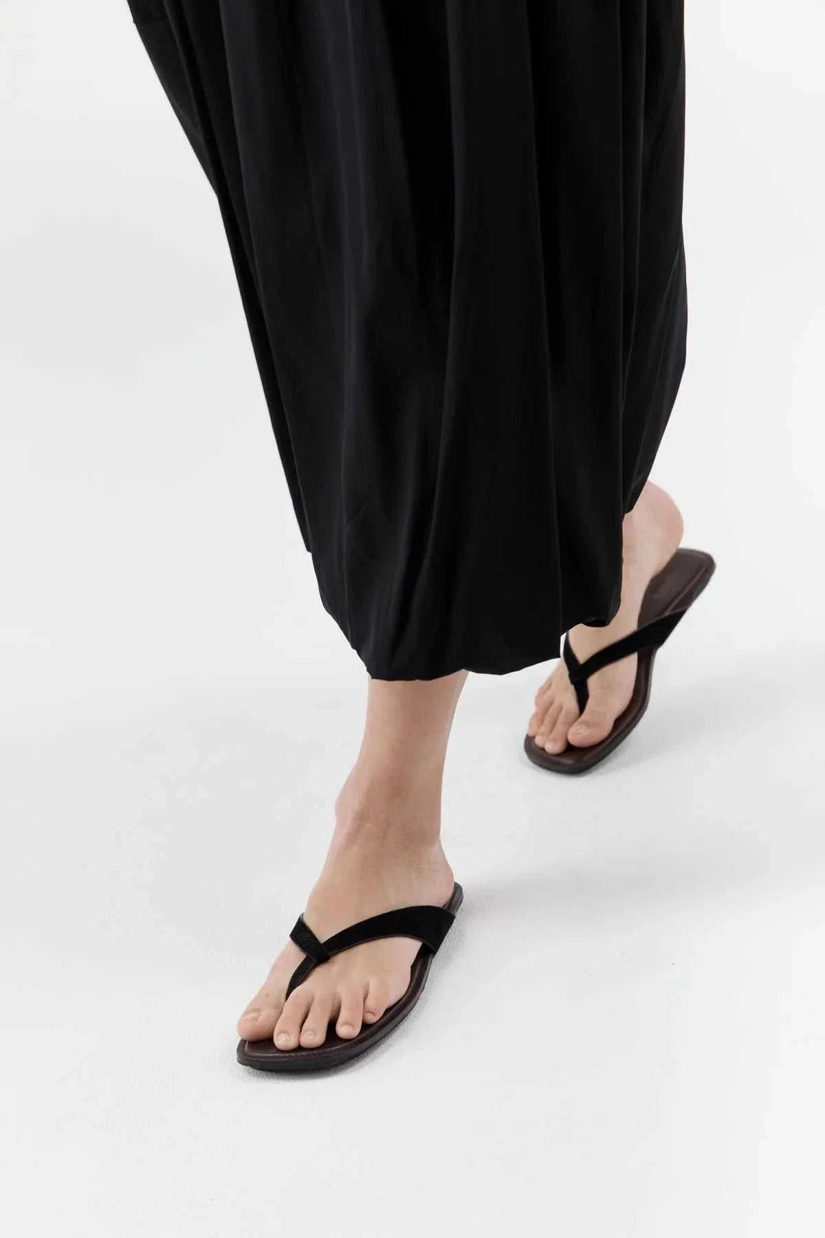 St Agni Suede Opanka Slide Black Coffee
