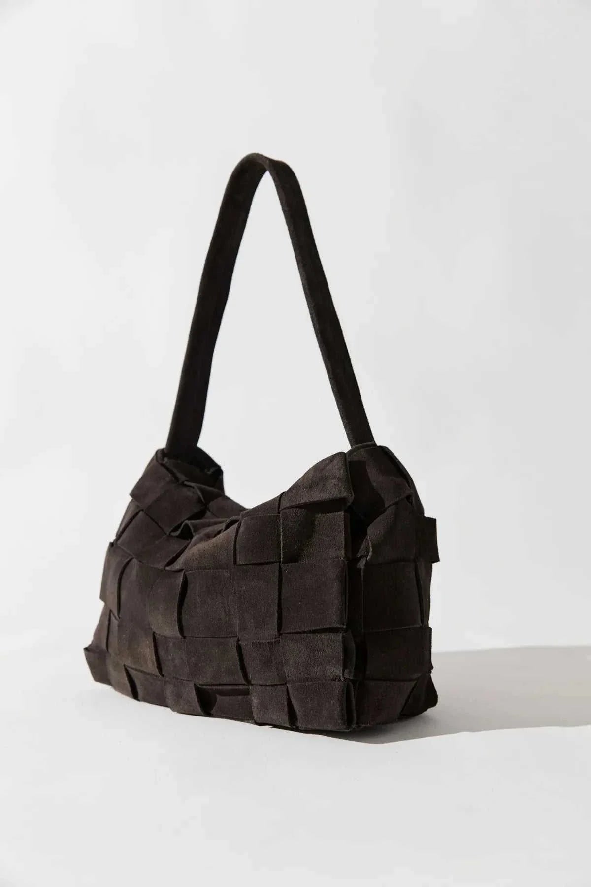 St Agni Suede Woven Envelope Mini Tote Coffee