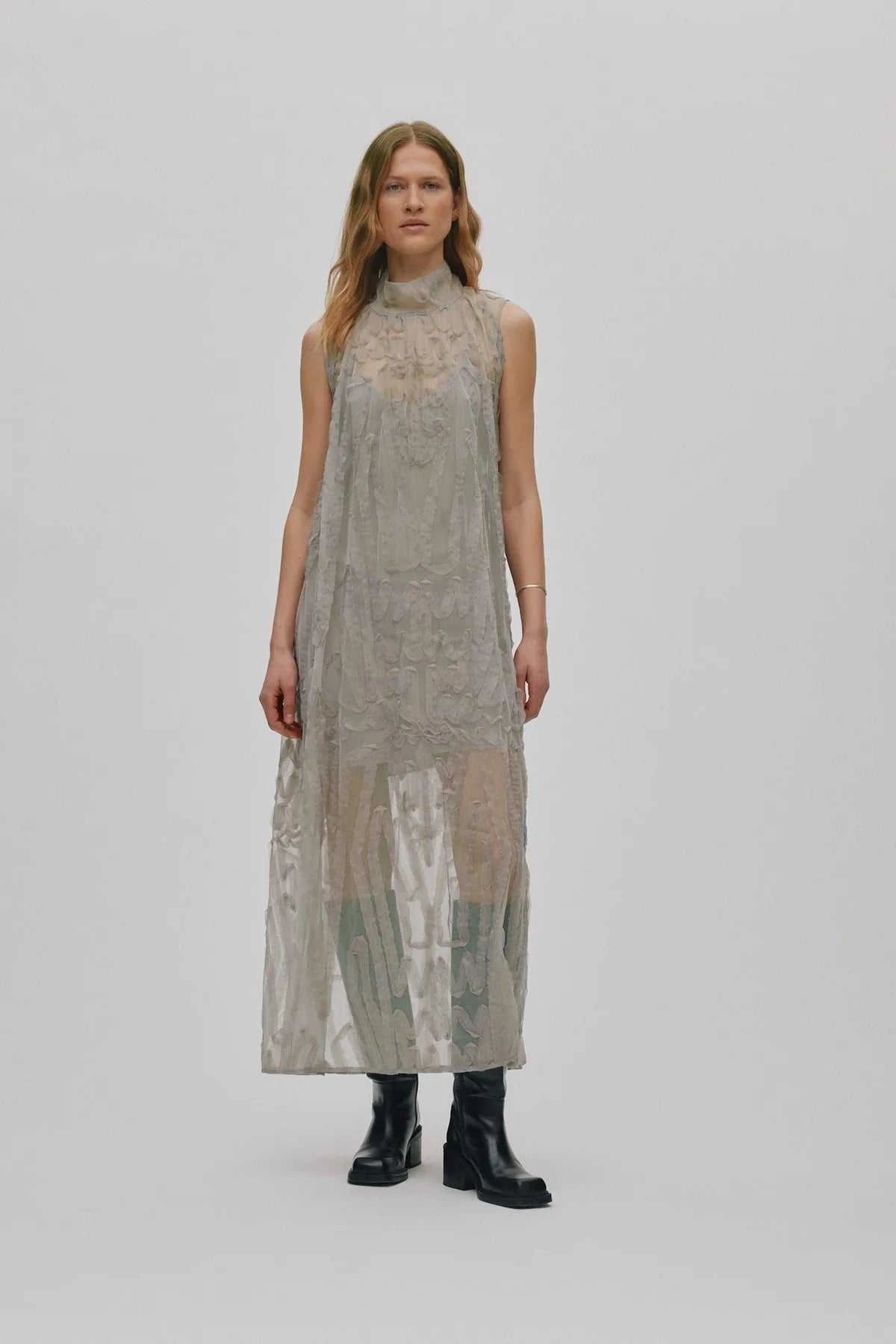 Rabens Saloner Allison Splash Netting Dress Silver