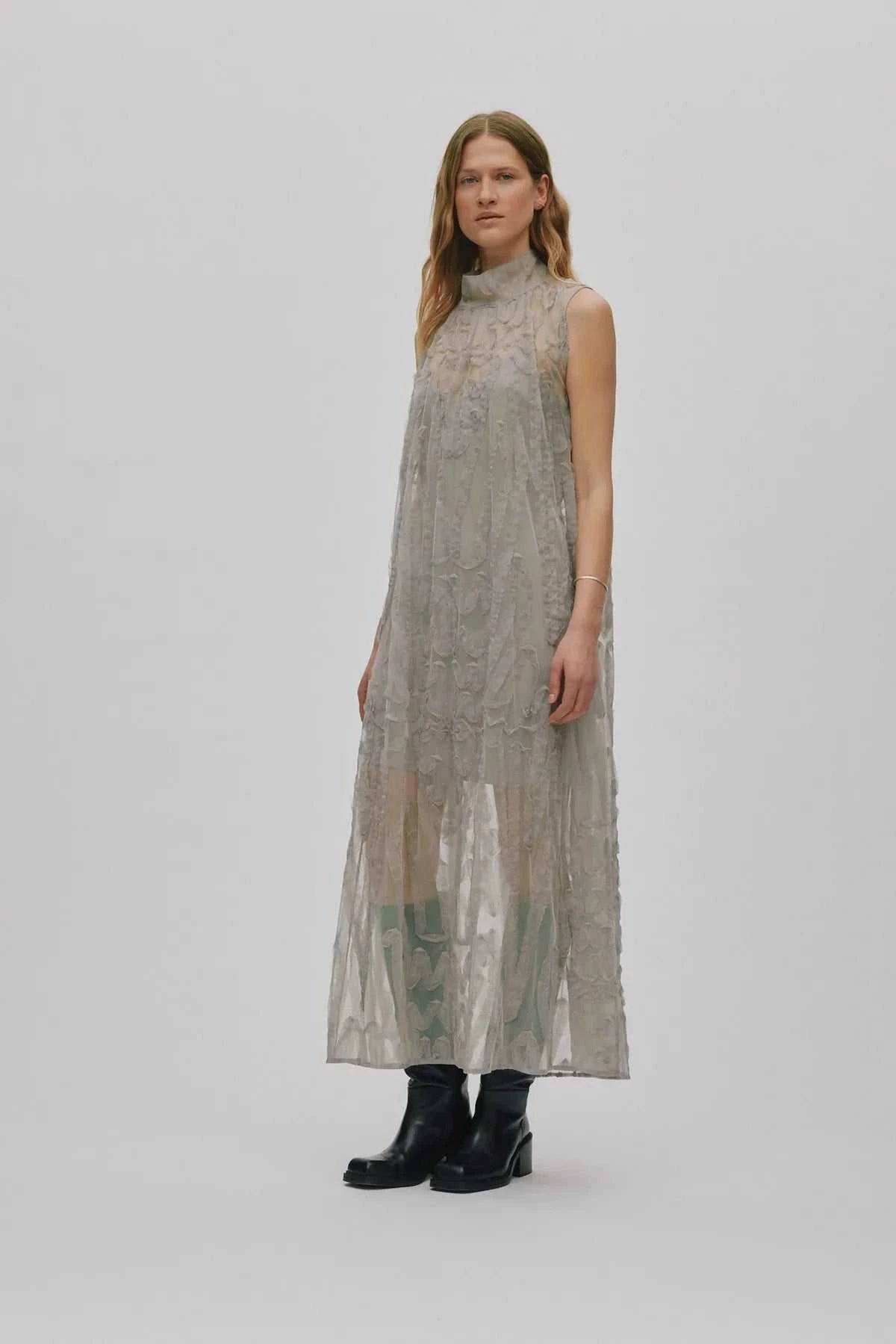 Rabens Saloner Allison Splash Netting Dress Silver