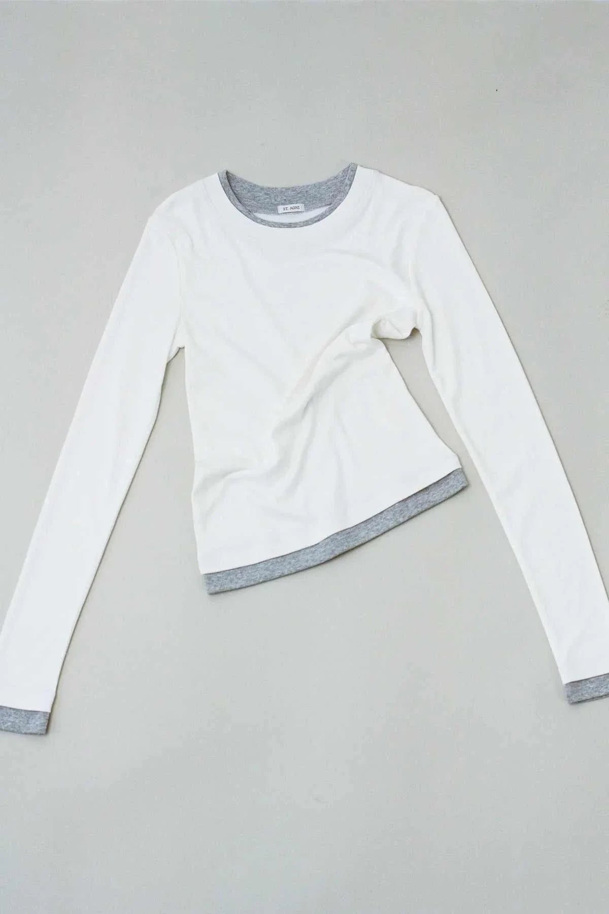 St Agni Organic Cotton Layered Long Sleeve Top White