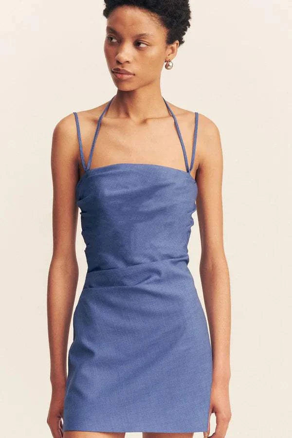 Shona Joy Asher Draped Mini Dress Ocean Blue