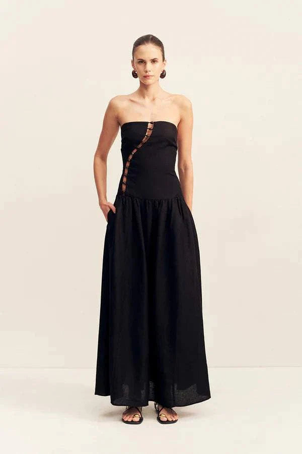 Shona Joy Effie Strapless Cut Out Maxi Dress Black
