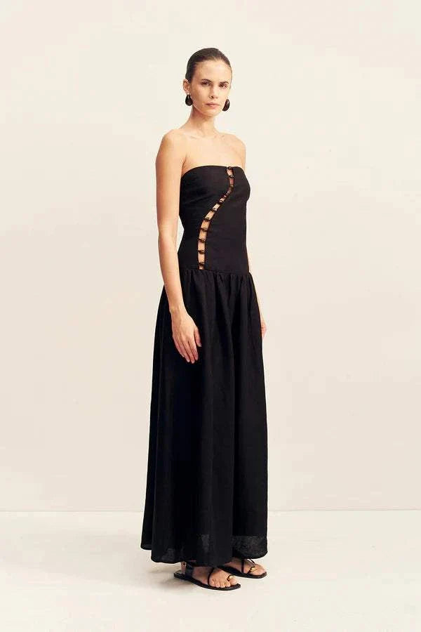 Shona Joy Effie Strapless Cut Out Maxi Dress Black