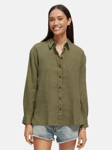 Soda Oversized Linen Shirt Olive Green