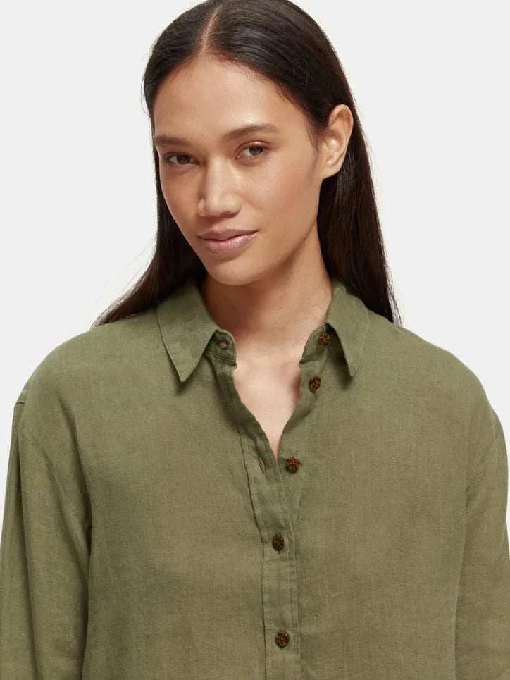 Scotch and Soda Oversized Linen Shirt Olive Green