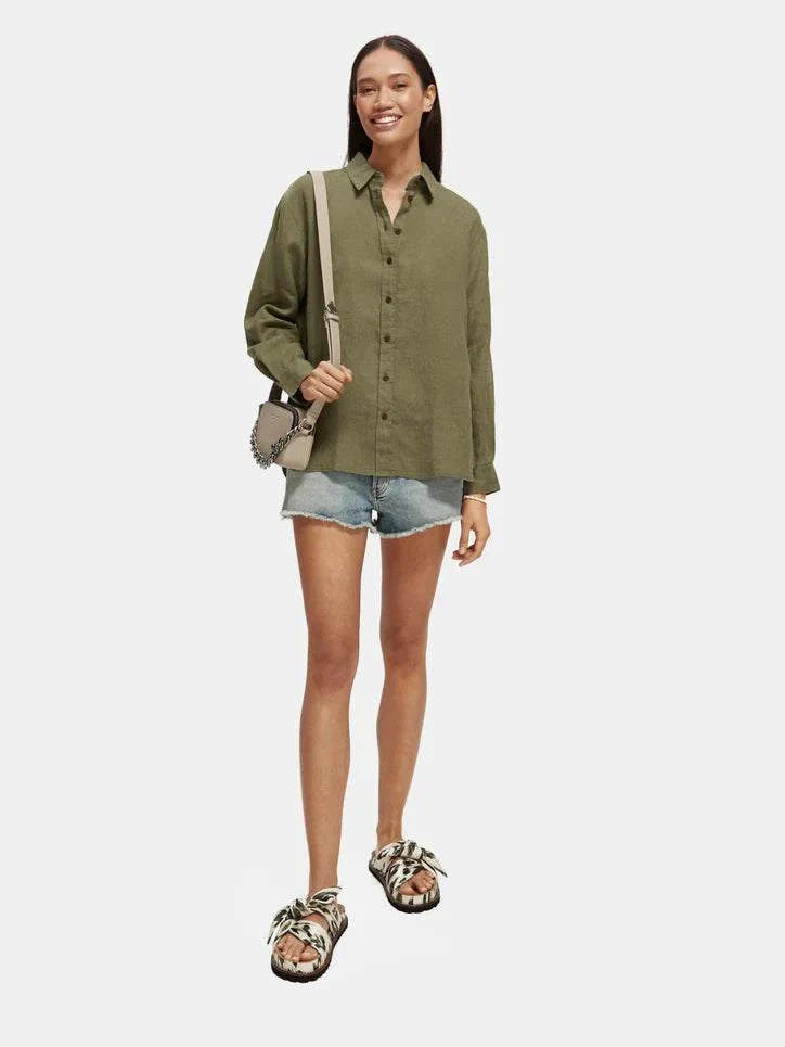 Scotch and Soda Oversized Linen Shirt Olive Green