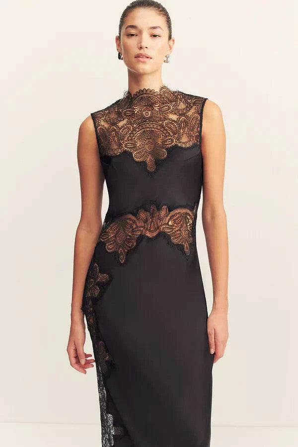 Shona Joy Lace High Neck Maxi Dress Black