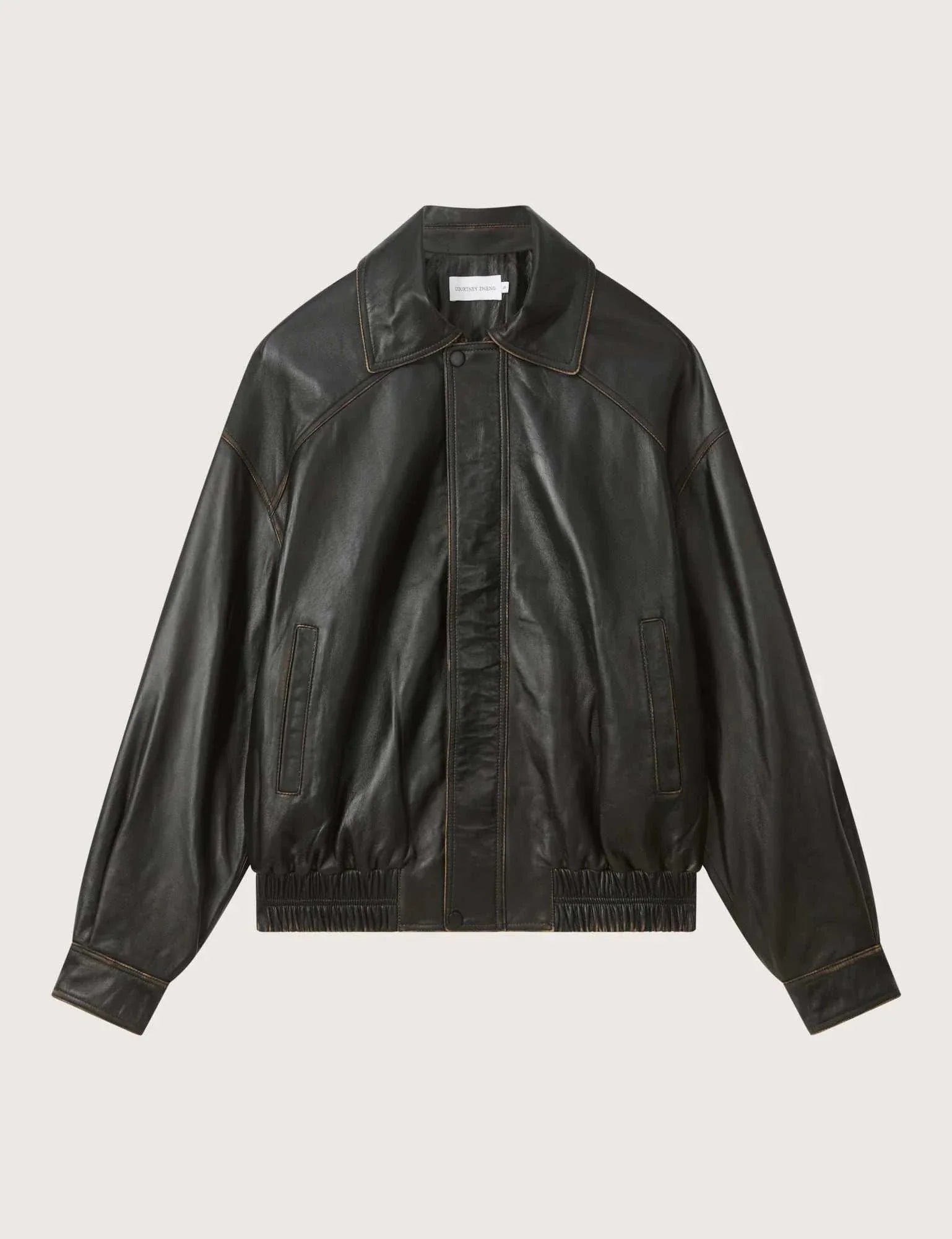 Courtney Zheng Hektor Leather Bomber Mottled Brown Black