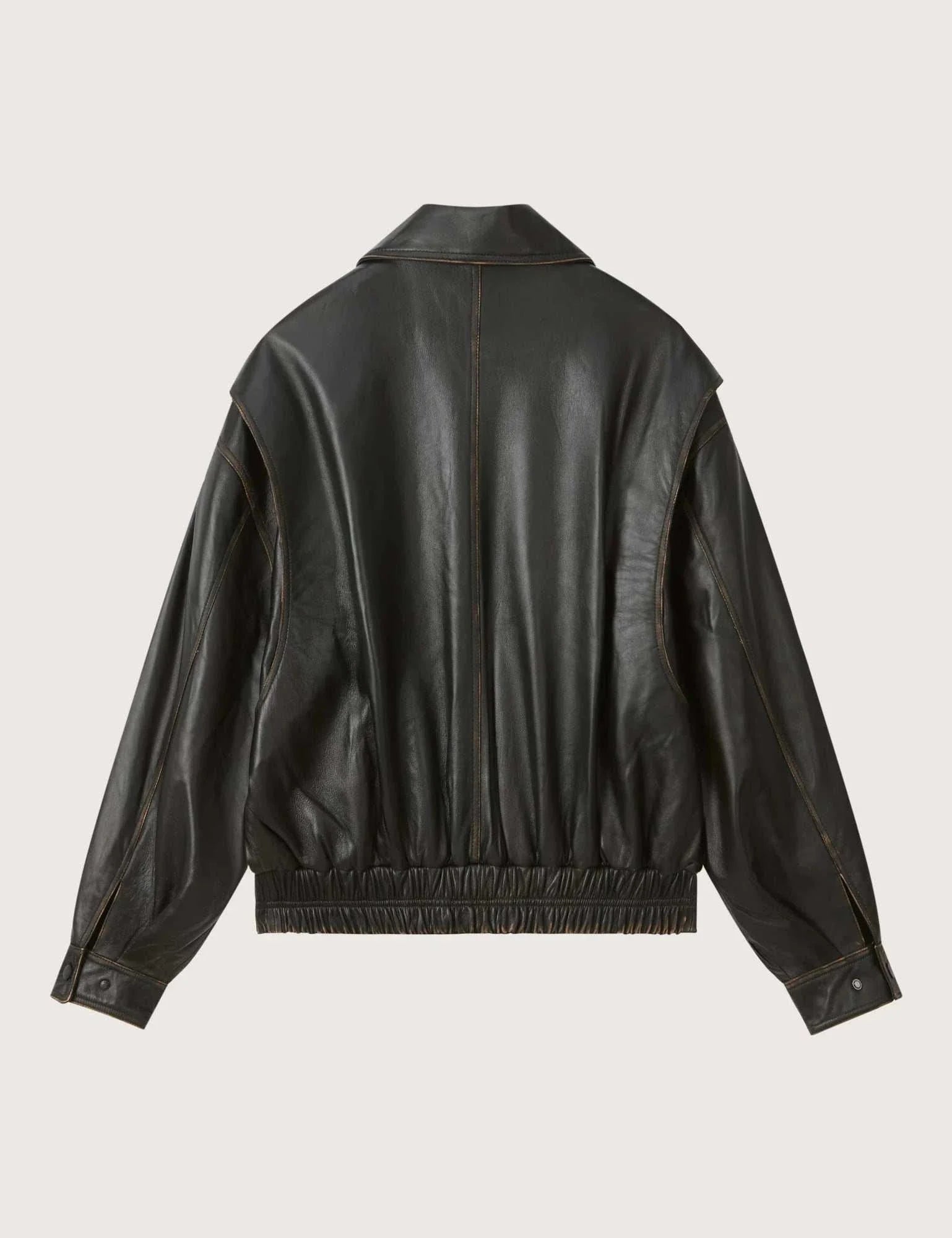 Courtney Zheng Hektor Leather Bomber Mottled Brown Black