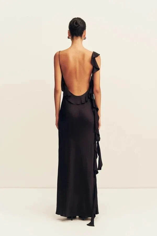 Shona Joy Ruffle Slip Maxi Dress Black