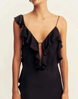 Shona Joy Ruffle Slip Maxi Dress Black