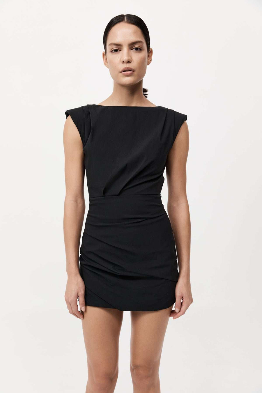 St Agni Bateu Tuck Mini Dress Black
